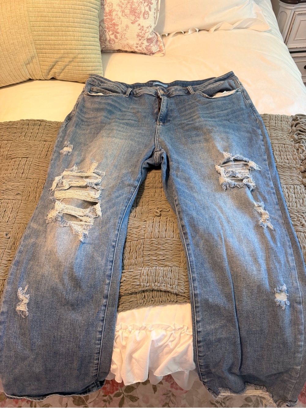 Light Blue Distressed Wide Leg Jeans for Women